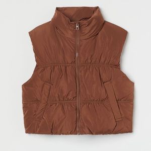 Cropped Puffer Vest Brown